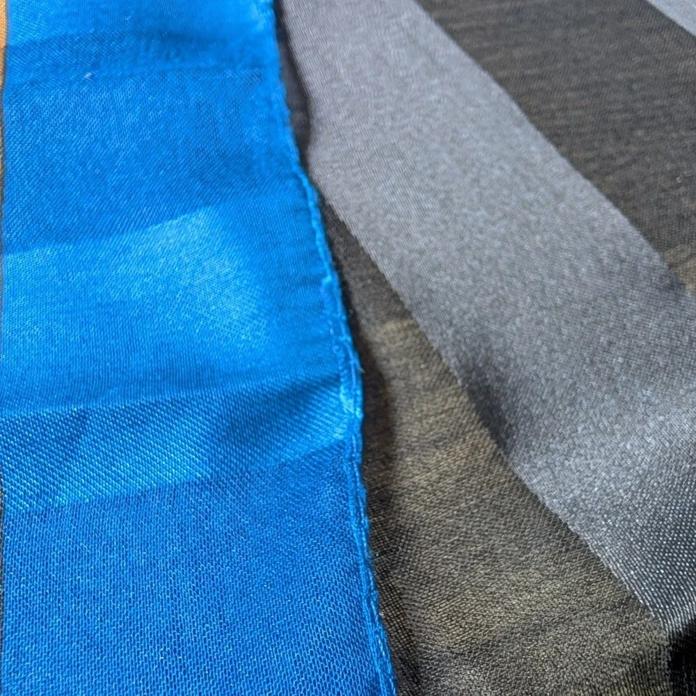 Vtg 80s Italian Accentric Chic Etro Inspired Aqua Blue Floral Satin Square Scarf